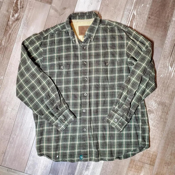 Outdoor Life Men's Green Plaid Flannel Buttondown Shirt Size Large - Picture 1 of 12